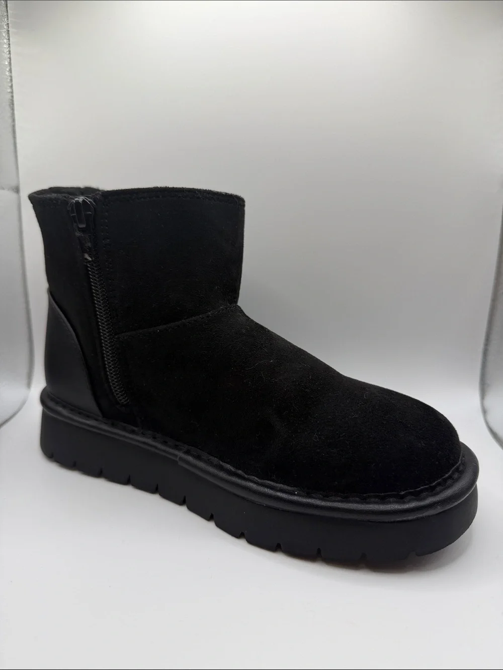 Girls Honor Black Faux Suede‎ Side-Zip Platform Ankle Boot